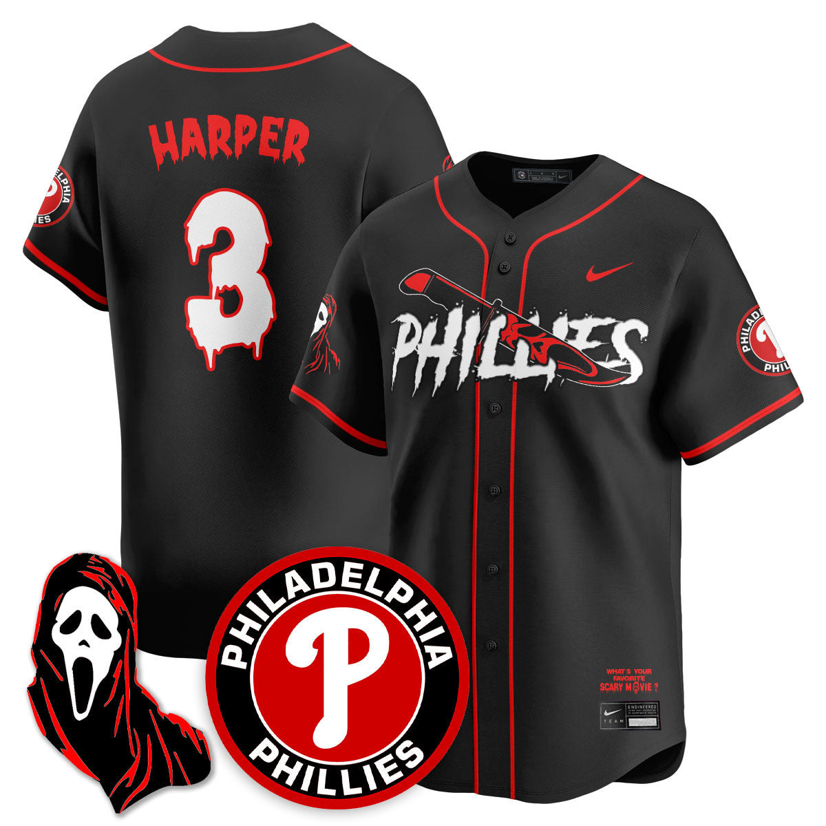 Men's Philadelphia Phillies "Scream Ghostface" Jersey - Stitched
