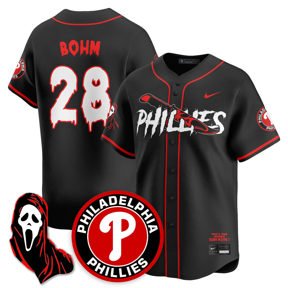 Men's Philadelphia Phillies "Scream Ghostface" Jersey - Stitched