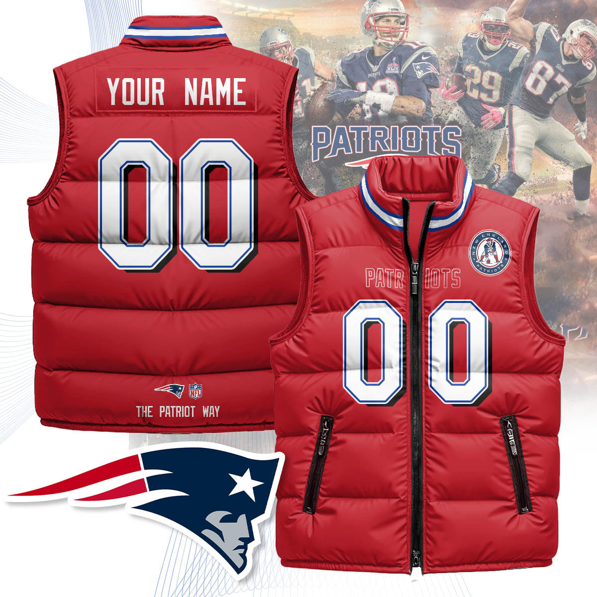 Custom New England Patriots Unisex Puffer Vest