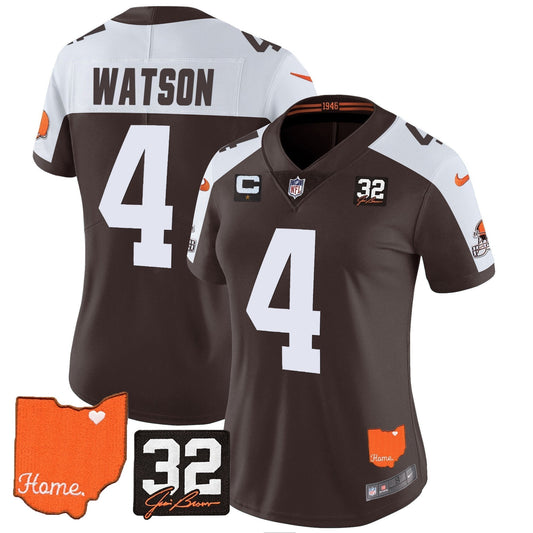 Women's Browns #32 Jim Brown Memorial & Home Patch Vapor Limited Jersey - All Stitched