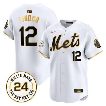 Men's Mets Willie Mays Patch Vapor Premier Limited Jersey - All Stitched