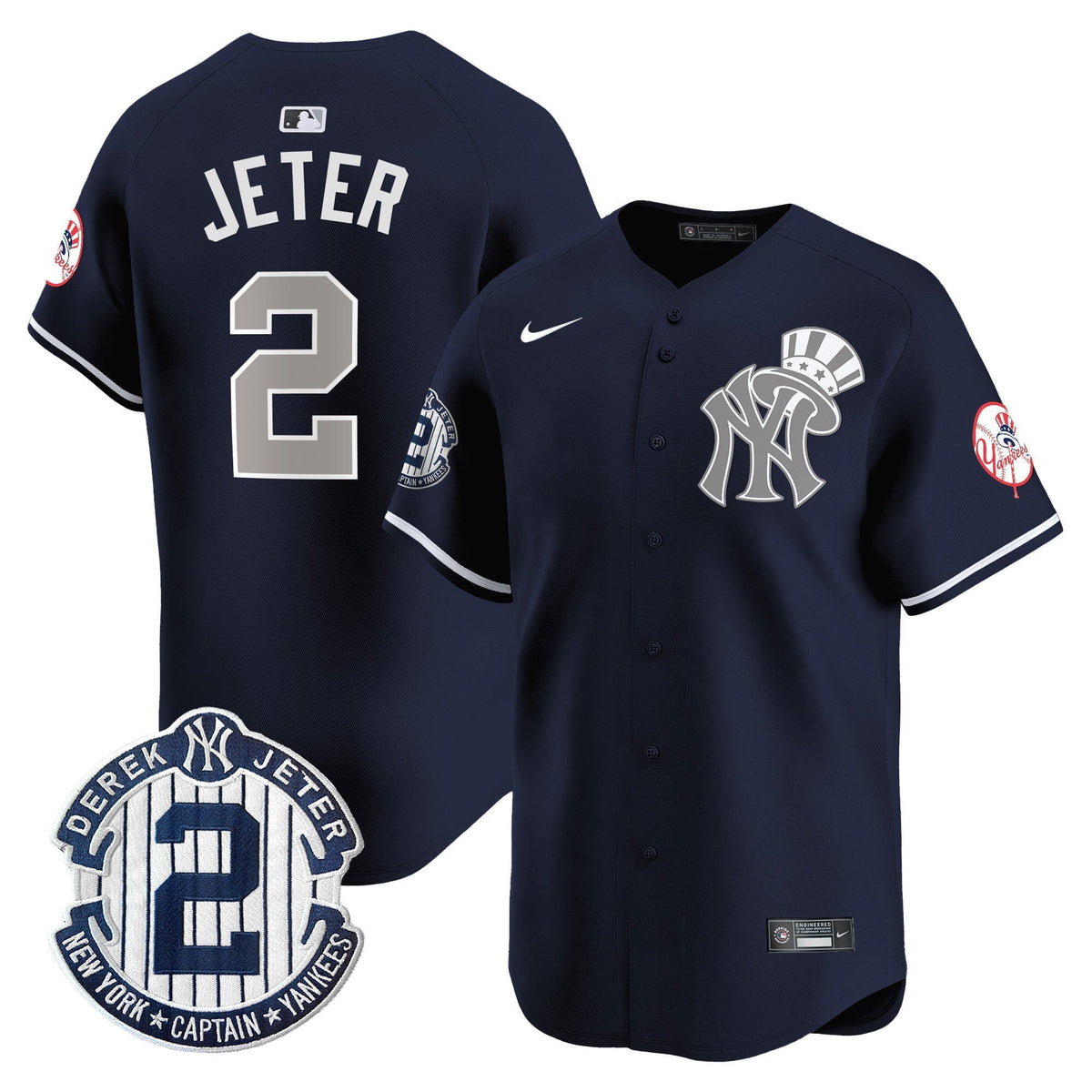 Men's New York Yankees Derek Jeter Patch Vapor Premier Limited Jersey V2 - All Stitched