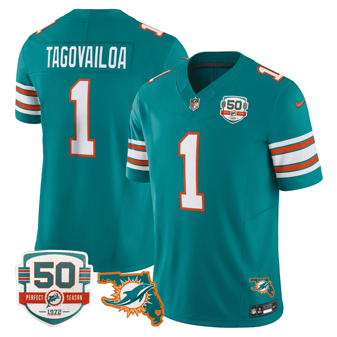 Men's Miami DolphinsThrowback 50th Perfect Season & Florida Patch Vapor Jersey