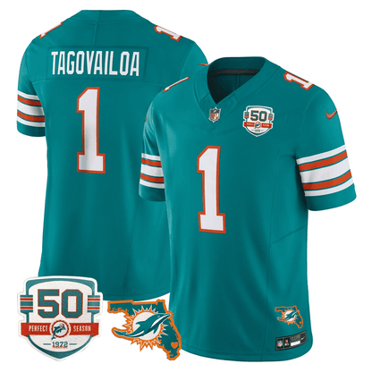 Men's Miami DolphinsThrowback 50th Perfect Season & Florida Patch Vapor Jersey