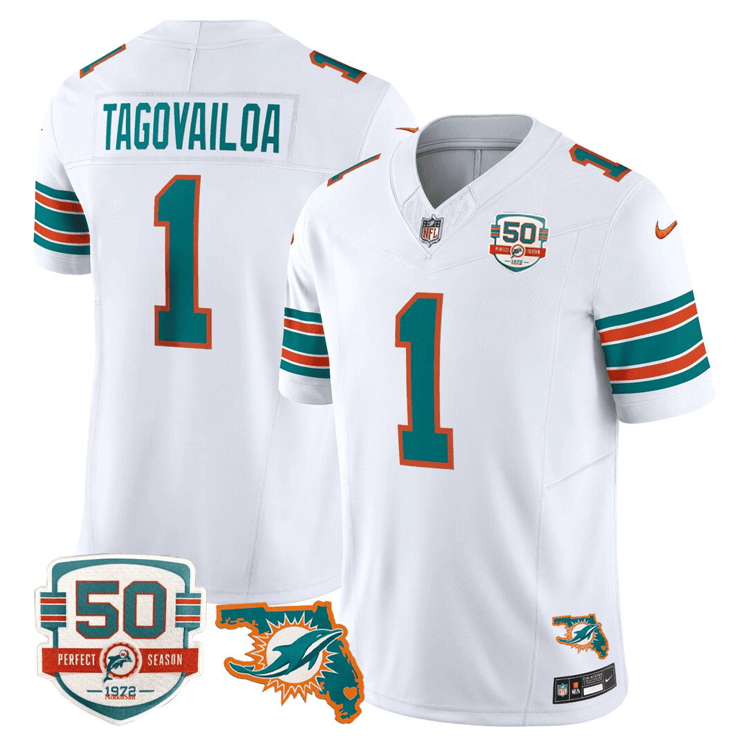 Men's Miami DolphinsThrowback 50th Perfect Season & Florida Patch Vapor Jersey