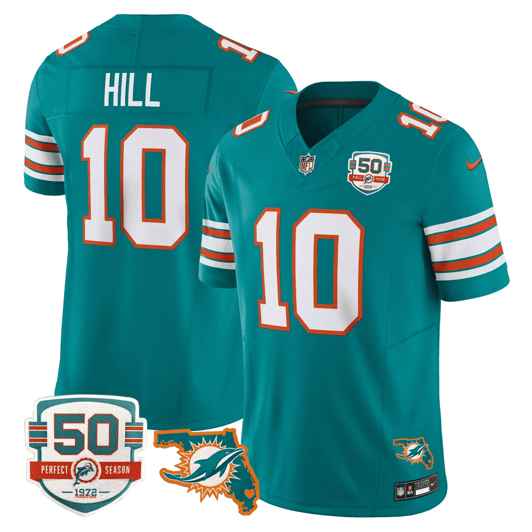 Men's Miami DolphinsThrowback 50th Perfect Season & Florida Patch Vapor Jersey