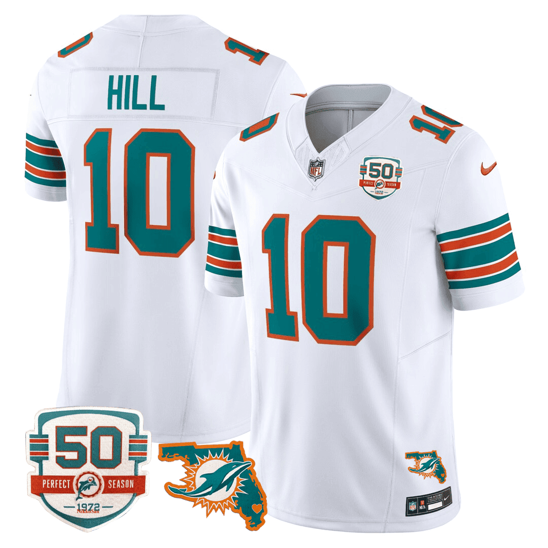 Men's Miami DolphinsThrowback 50th Perfect Season & Florida Patch Vapor Jersey