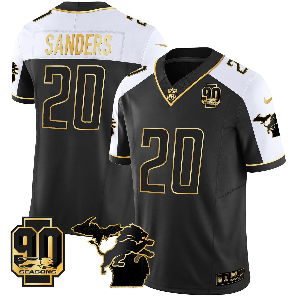 DET 90th Year & Michigan Patch Gold Vapor Jersey - All Stitched