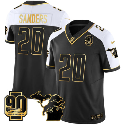 DET 90th Year & Michigan Patch Gold Vapor Jersey - All Stitched