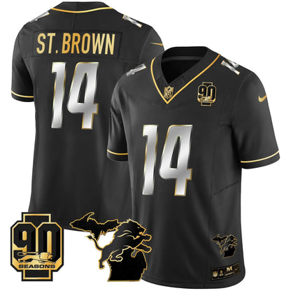 DET 90th Year & Michigan Patch Gold Vapor Jersey - All Stitched