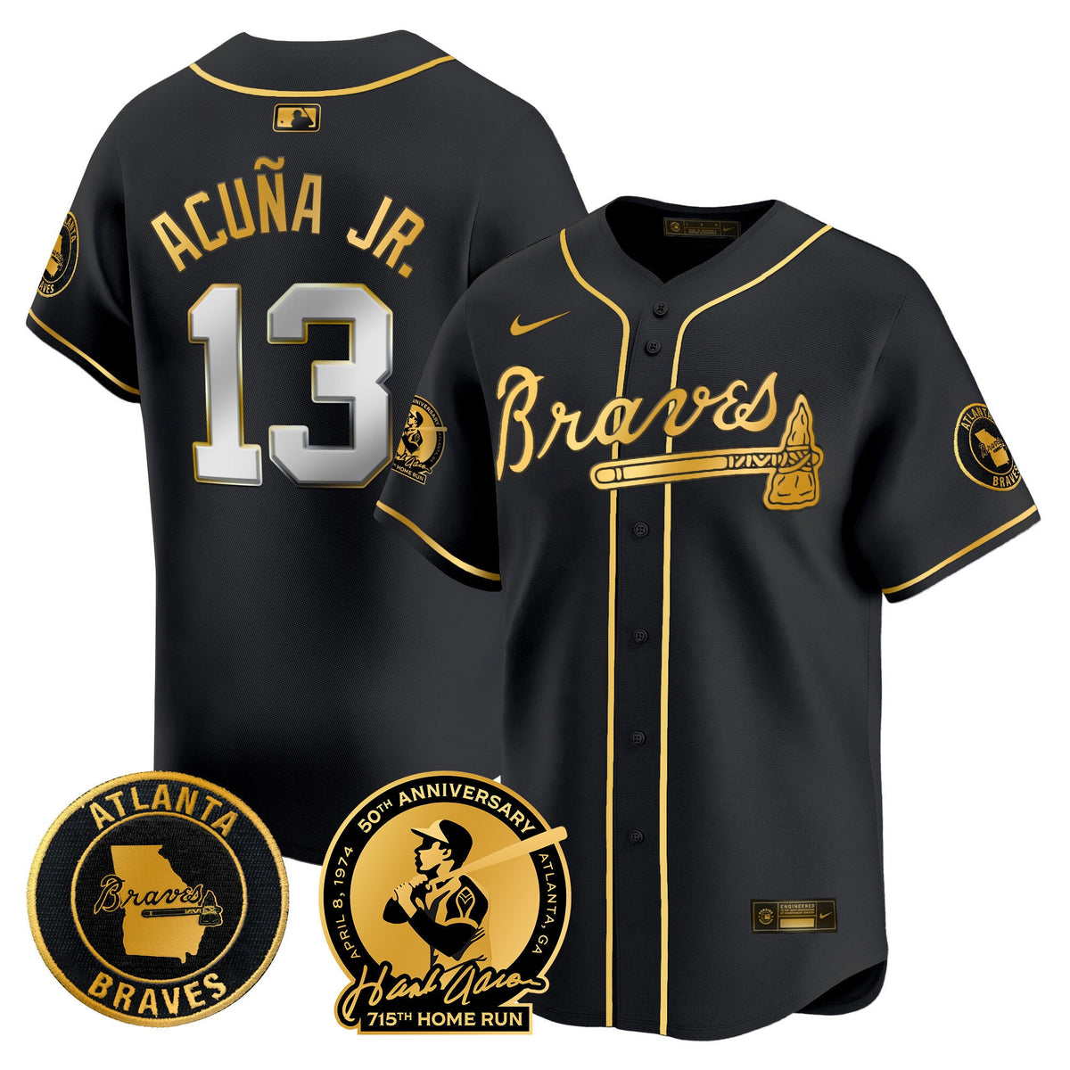 Men's Atlanta Braves Hank Aaron 715th Home Run Patch Vapor Premier Limited Jersey - All Stitched