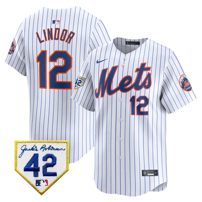 Men's New York Mets 2024 Jackie Robinson Patch Vapor Premier Limited Jersey - All Stitched
