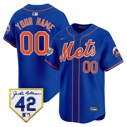 New York Mets 2024 Jackie Robinson Patch Vapor Premier Limited Custom Jersey - All Stitched