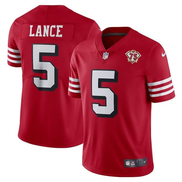San Francisco 49Ers 75Th Anniversary Throwback Scarlet Jersey – All Stitched