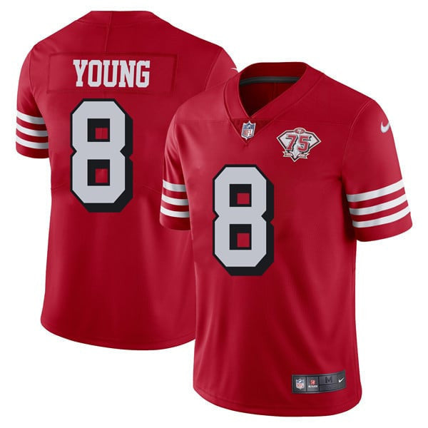 San Francisco 49Ers 75Th Anniversary Throwback Scarlet Jersey – All Stitched