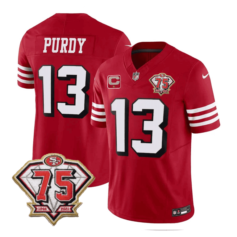 San Francisco 49Ers 75Th Anniversary Throwback Scarlet Jersey – All Stitched
