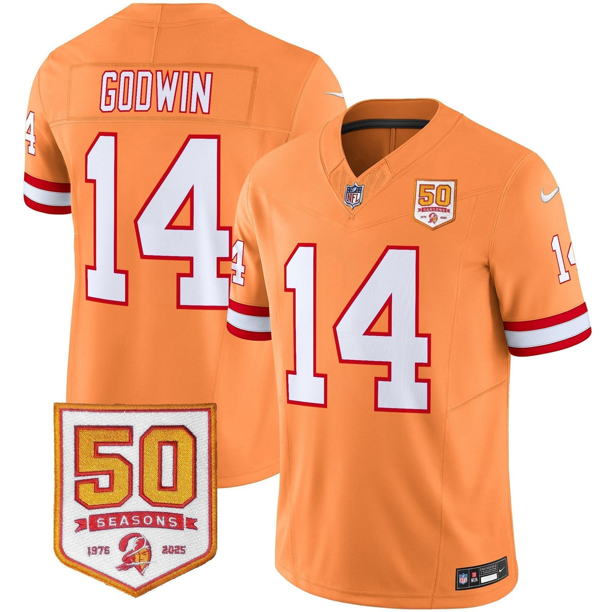 Men's Tampa Bay Buccaneers Throwback 50th Season Patch Vapor Limited Jersey - All Stitched