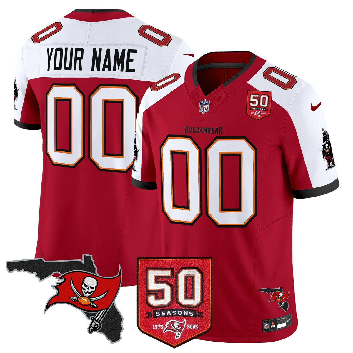 Tampa Bay Buccaneers 50th Season Patch Vapor Limited Custom Jersey - All Stitched