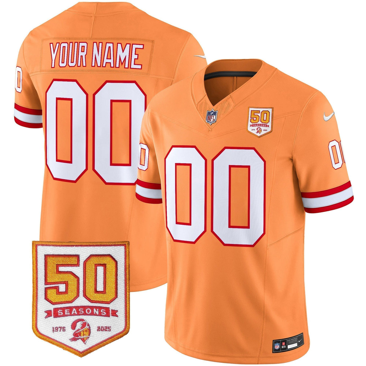 Tampa Bay Buccaneers Throwback 50th Season Patch Vapor Limited Custom Jersey - All Stitched