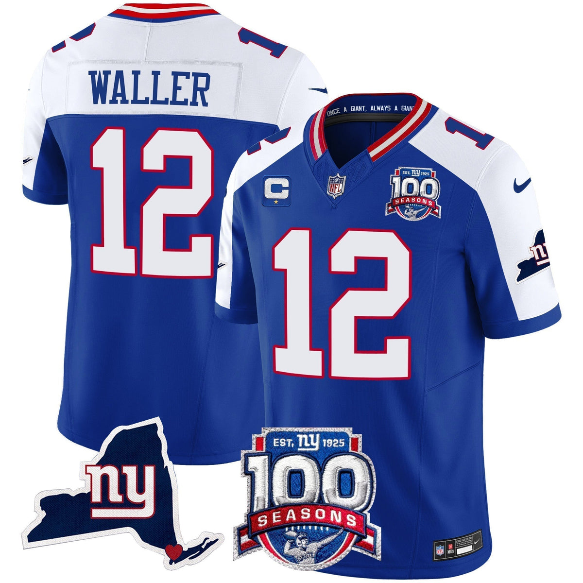 Men's New York Giants 100th Season & State Patch Vapor Limited Jersey - All Stitched