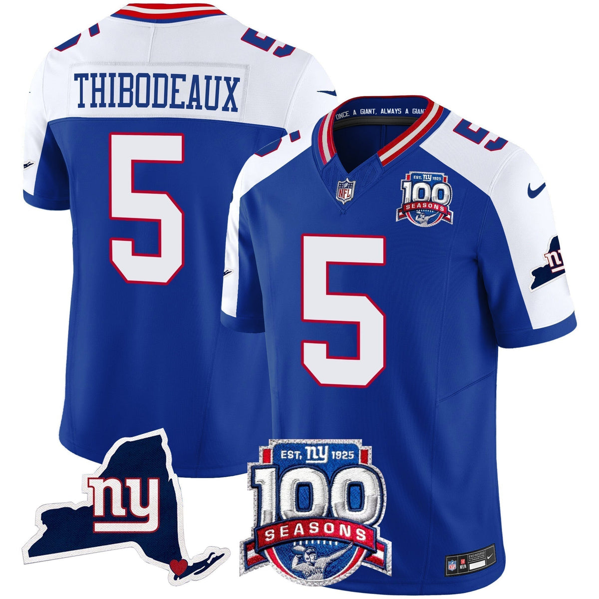 Men's New York Giants 100th Season & State Patch Vapor Limited Jersey - All Stitched