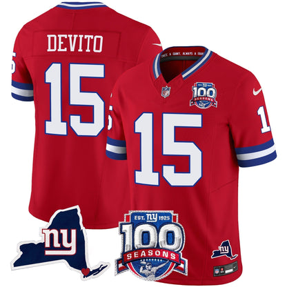 Men's New York Giants 100th Season & State Patch Vapor Limited Jersey - All Stitched