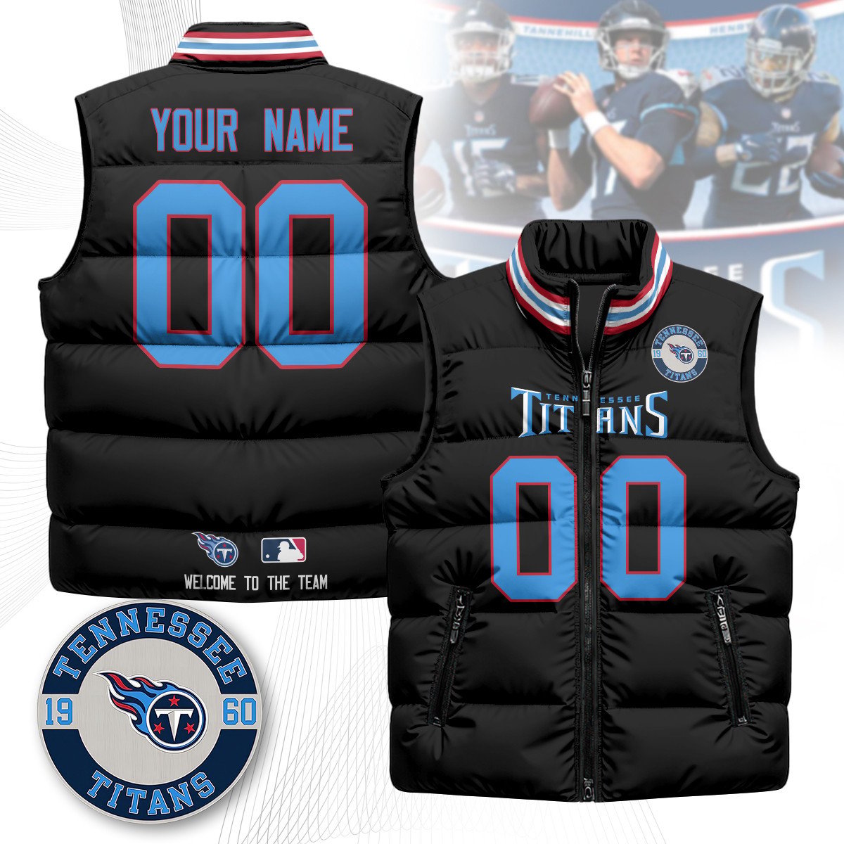 Custom Tennessee Titans Unisex Puffer Vest