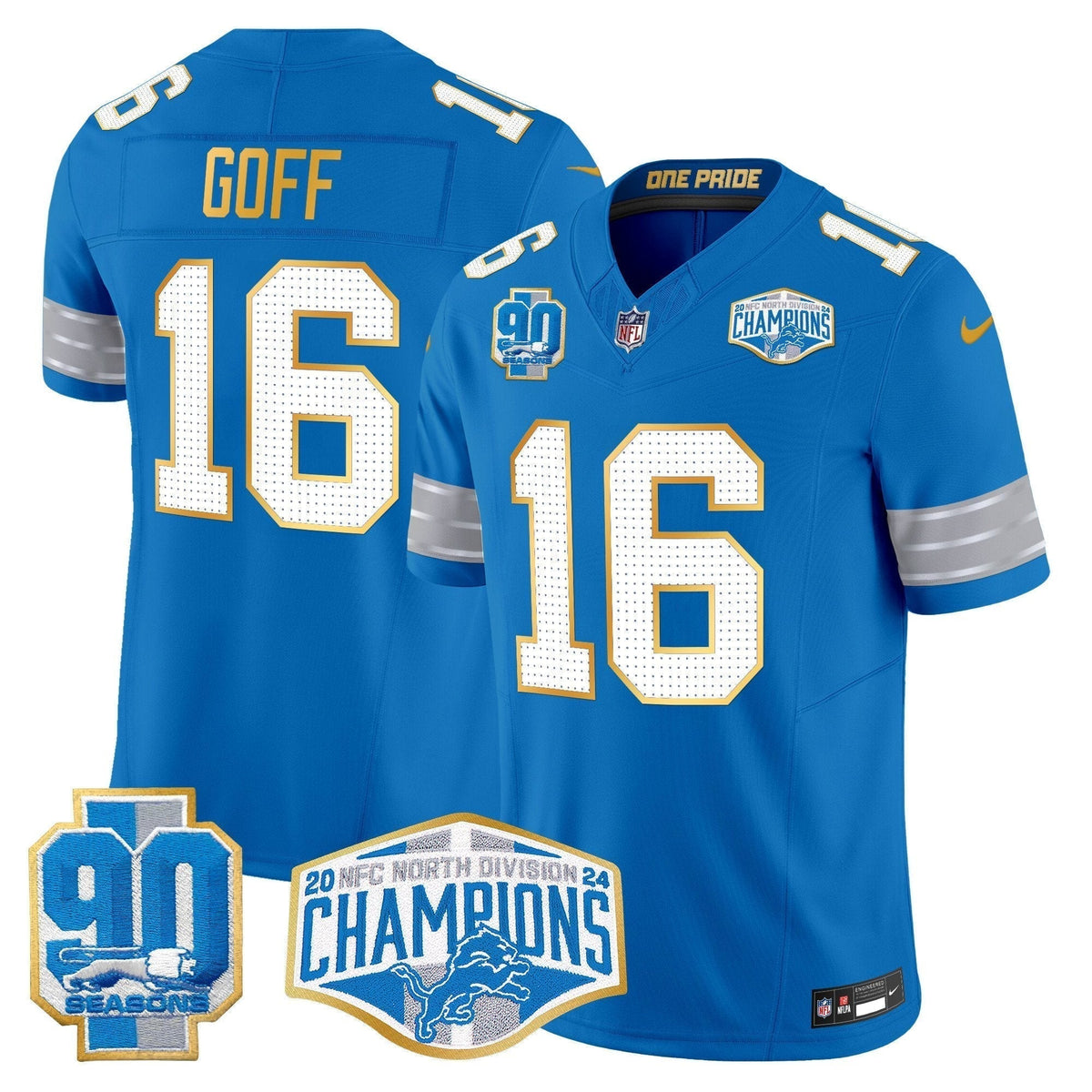 DET 2024 NFC North Division Champions Patch Gold Trim Vapor Limited Jersey - Stitched