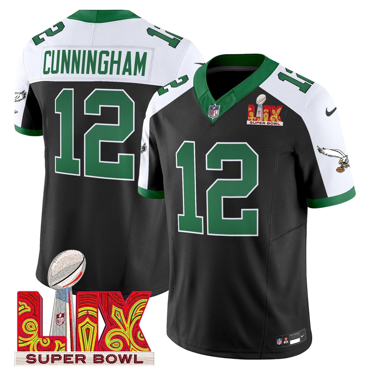 PHI Kelly Green Super Bowl LIX Patch Vapor Limited Jersey - Stitched