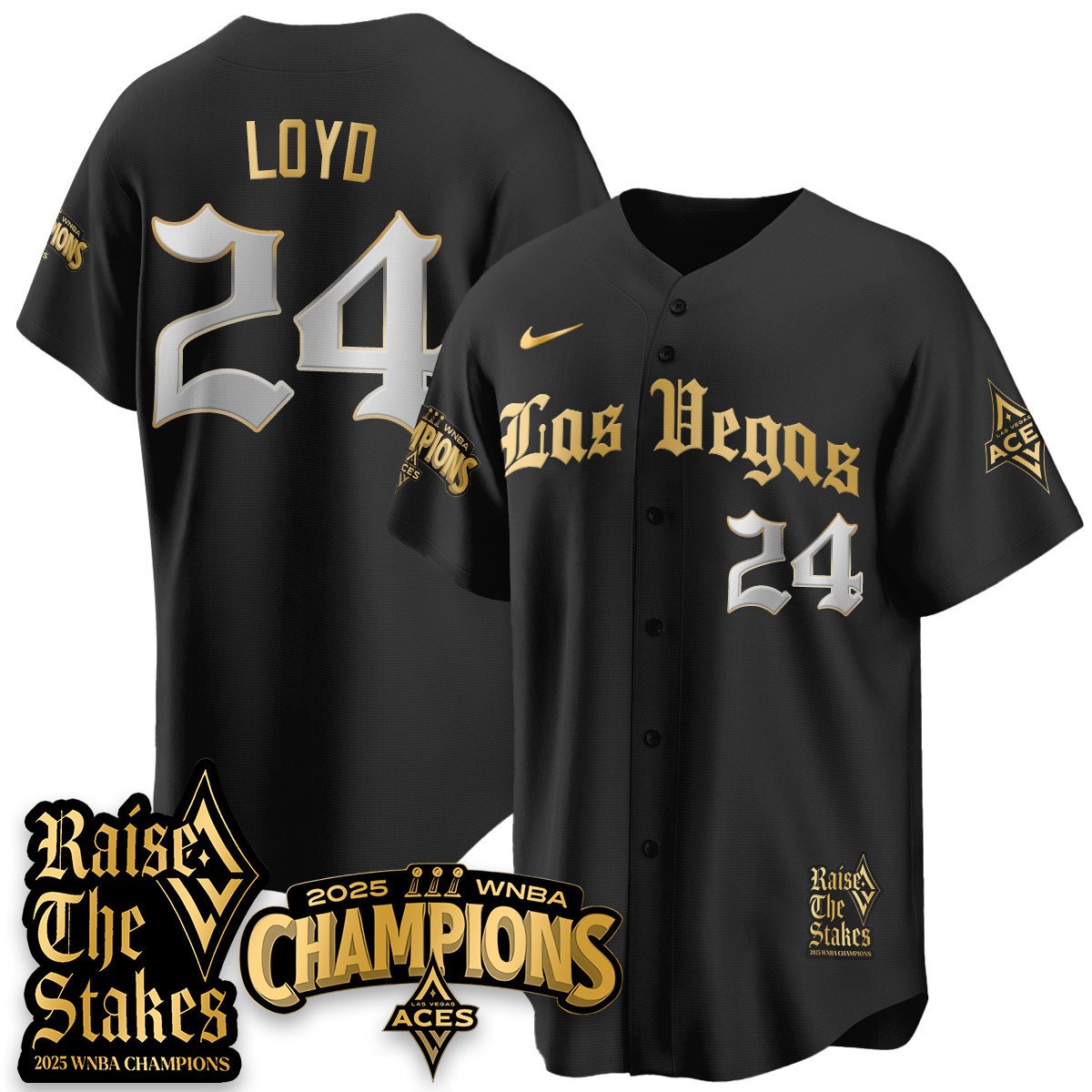 Las Vegas Aces 2025 WNBA Championship Baseball Jersey - All Stitched