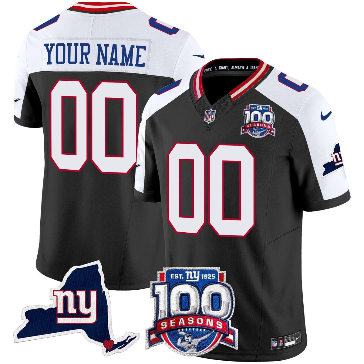 New York Giants 100th Season & State Patch Vapor Limited Custom Jersey - All Stitched
