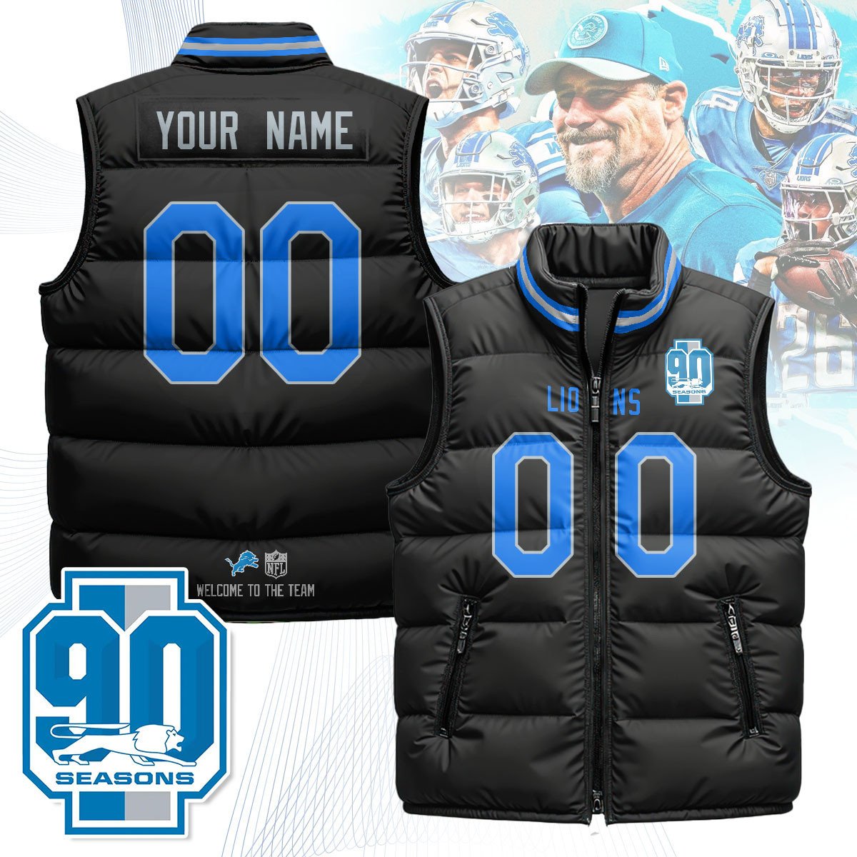 Custom Detroit Lions Unisex Puffer Vest