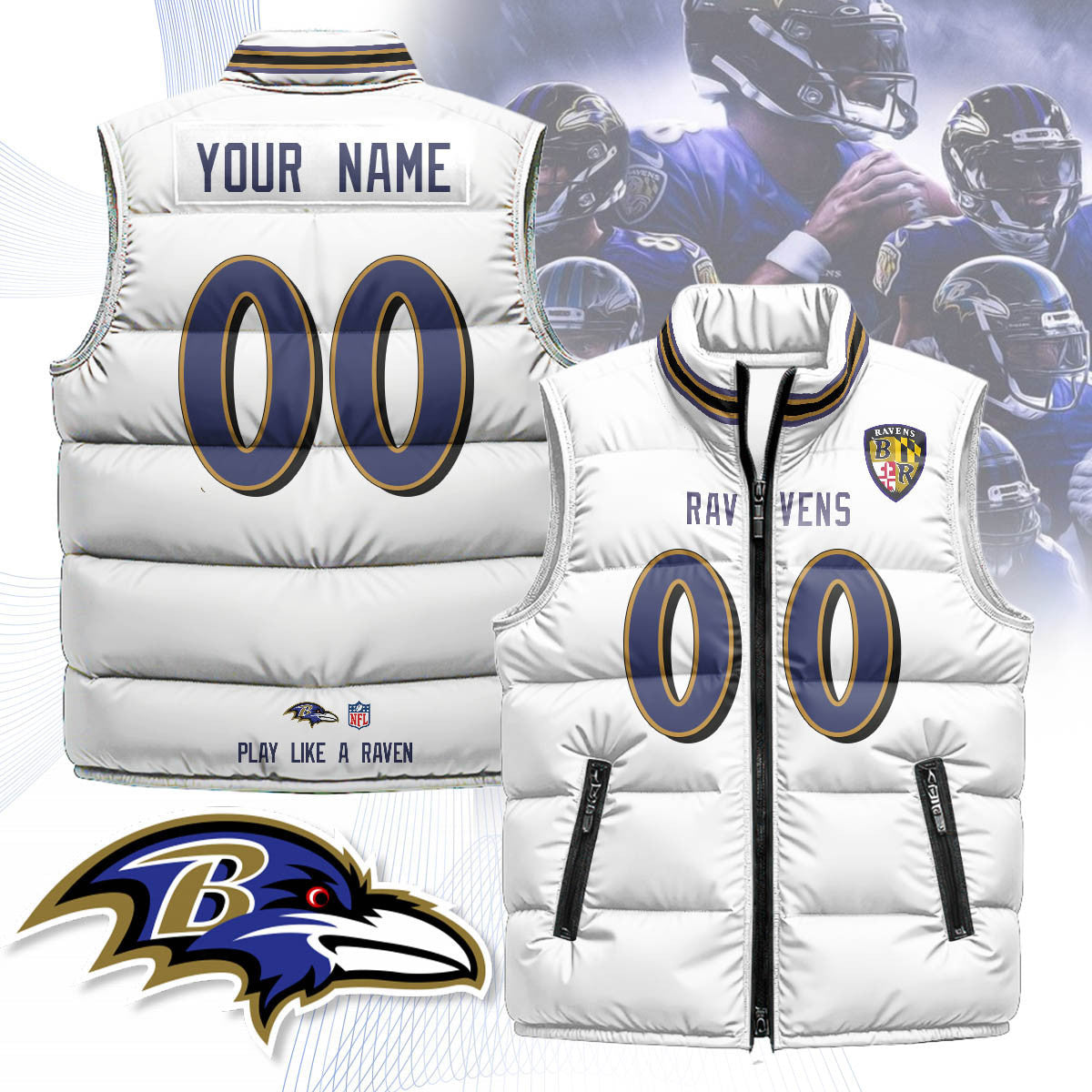 Baltimore Ravens Unisex Puffer Custom Vest