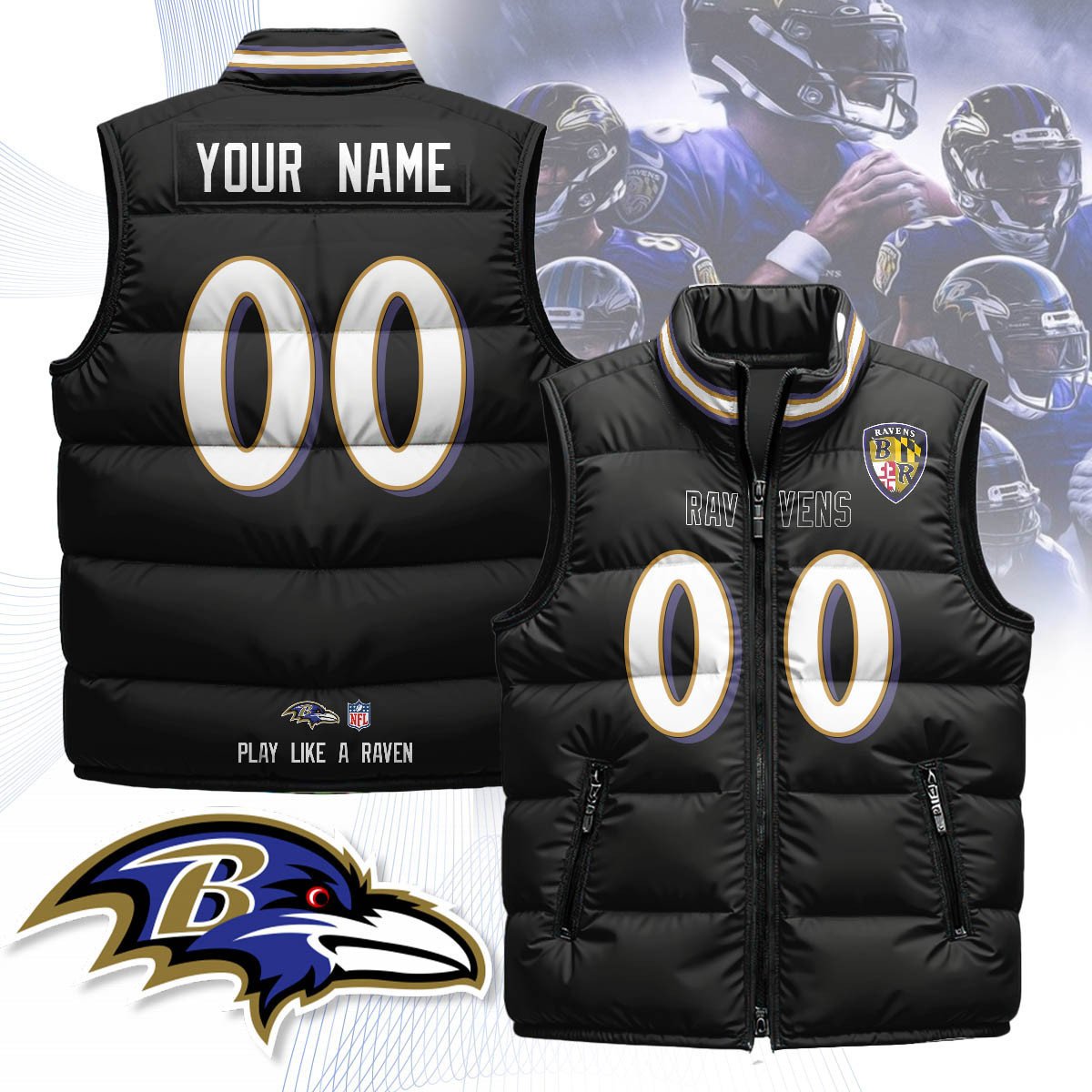 Baltimore Ravens Unisex Puffer Custom Vest