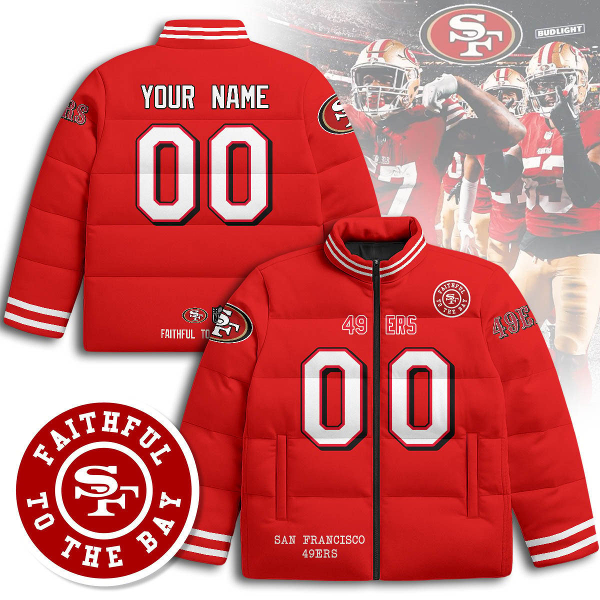 San Francisco 49ers Unisex Custom Puffer Jacket