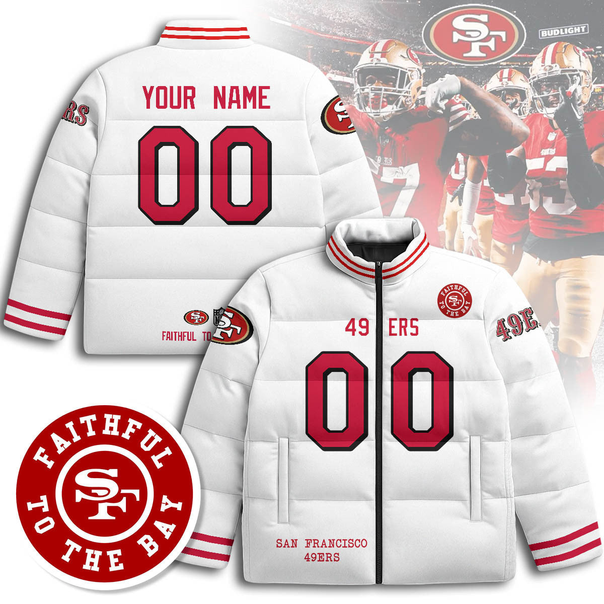 San Francisco 49ers Unisex Custom Puffer Jacket