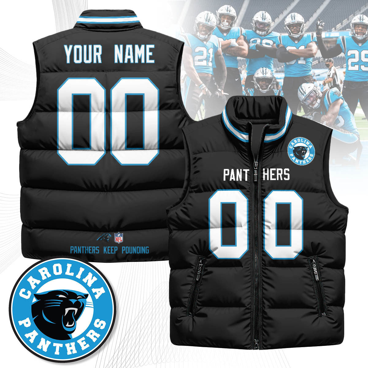 Carolina Panthers Custom Unisex Puffer Vest