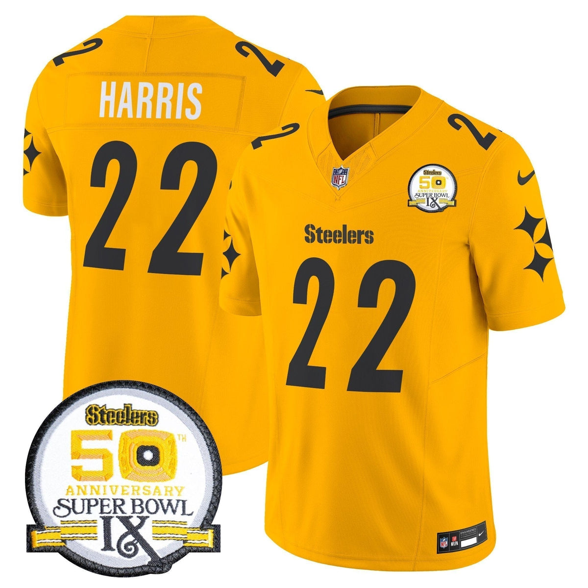 Steelers 50th Anniversary Of Super Bowl IX Patch Vapor Limited Jersey V2 - Stitched
