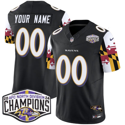 Ravens Maryland Flag 2024 AFC North Division Champions Patch Vapor Limited Custom Jersey - Stitched