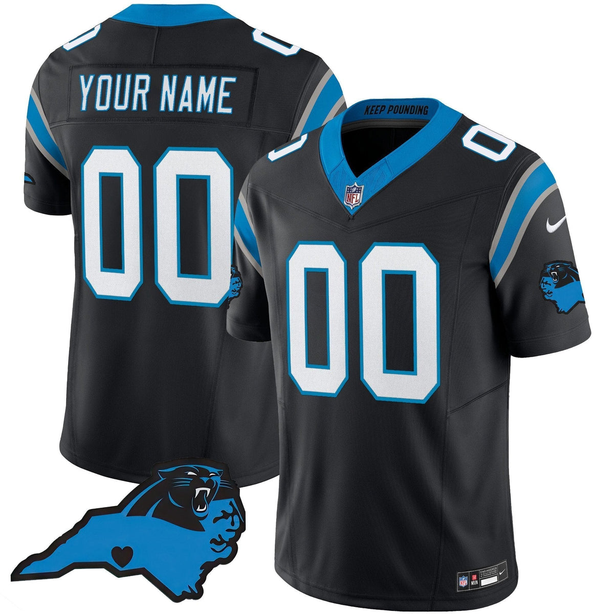 Panthers Vapor Limited Custom Jersey - Carolina Patch - All Stitched