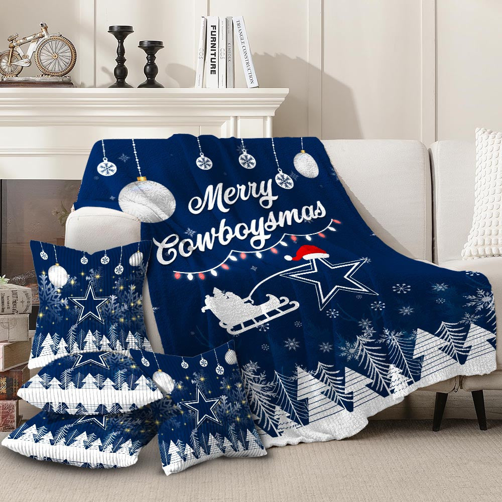 Dallas Cowboys | Premium Christmas Fleece Blanket & Throw Pillow Combo MM