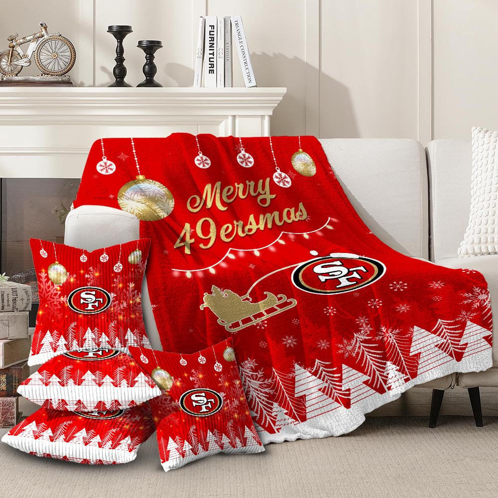 San Francisco 49ers | Premium Christmas Fleece Blanket & Throw Pillow Combo MM