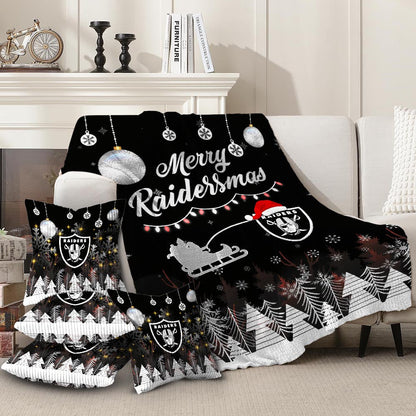 Las Vegas Raiders | Premium Christmas Fleece Blanket & Throw Pillow Combo MM