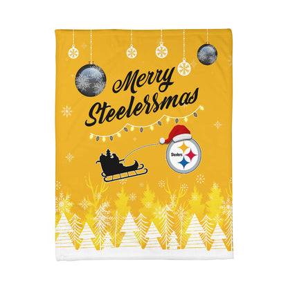Pittsburgh Steelers | Premium Christmas Fleece Blanket & Throw Pillow Combo MM