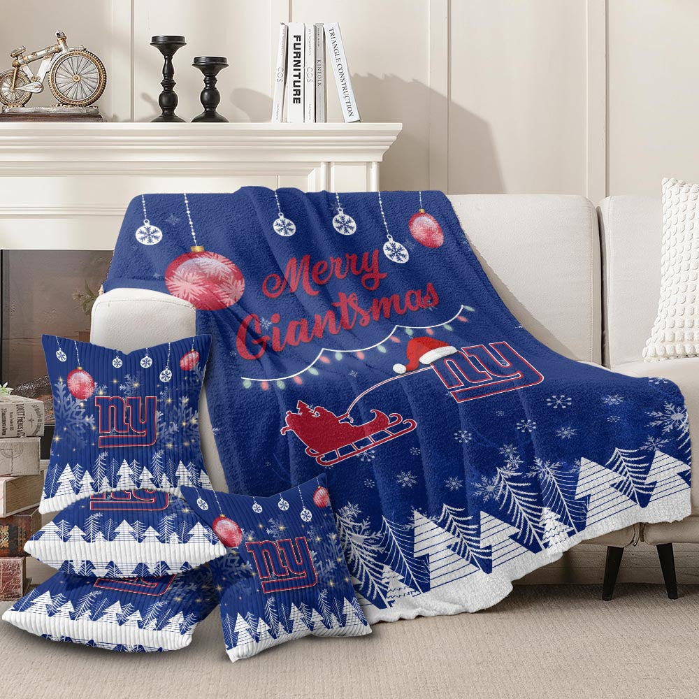 New York Giants | Premium Christmas Fleece Blanket & Throw Pillow Combo MM