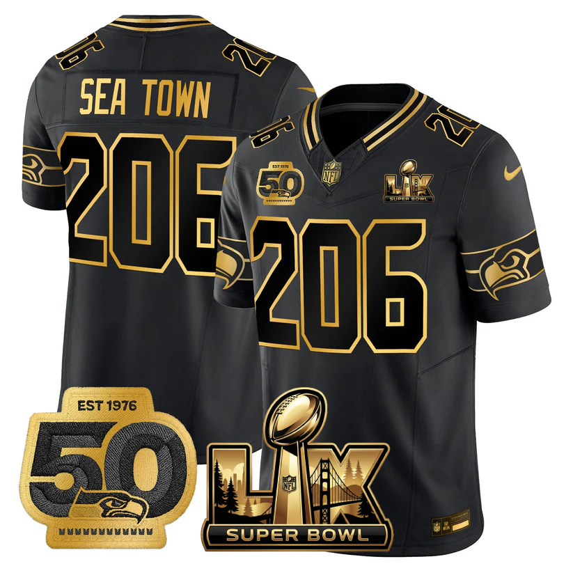 SEA Super Bowl LX - 50th Anniversary Patch Gold Vapor Limited Jersey - Stitched-NQD