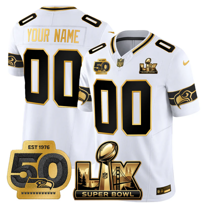 SEA Super Bowl LX - 50th Anniversary Patch Gold Vapor Limited Jersey - Stitched-NQD