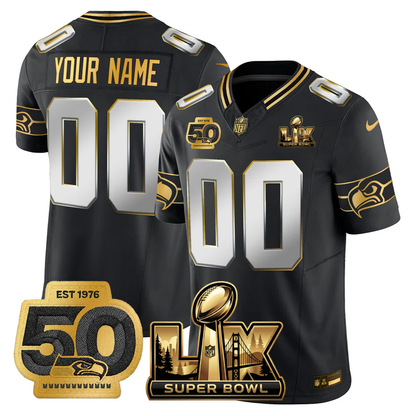 SEA Super Bowl LX - 50th Anniversary Patch Gold Vapor Limited Jersey - Stitched-NQD